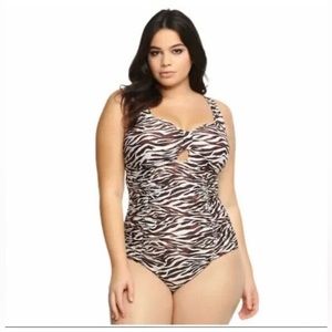 TORRID Brown Zebra Print Peekaboo Halter One Piece Swimsuit Size 3